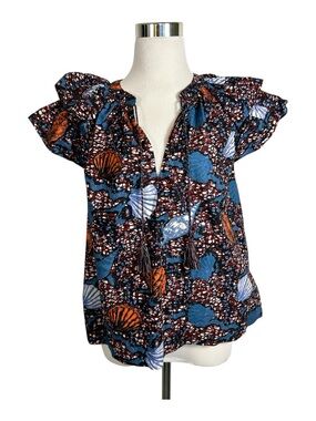 Ulla Johnson Shell-Print Flutter Sleeve Blouse